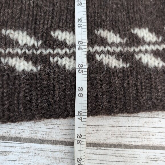 Chunky Wool Nordic Knit Sweater Brown White Fair Isle Pattern – Unisex 22.5" - Picture 6 of 8